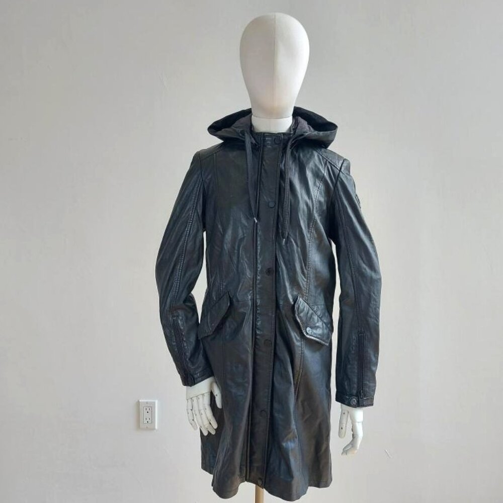 Mauritius black hooded leather coat